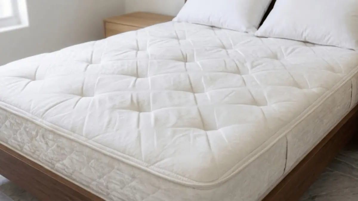 Same mattress after steam cleaning, stains lifted and fabric refreshed